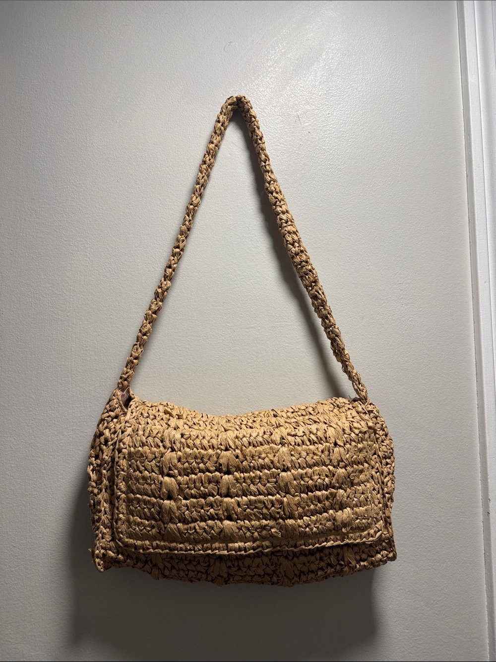 Urban Expressions Woven Straw Shoulder Bag in Tan